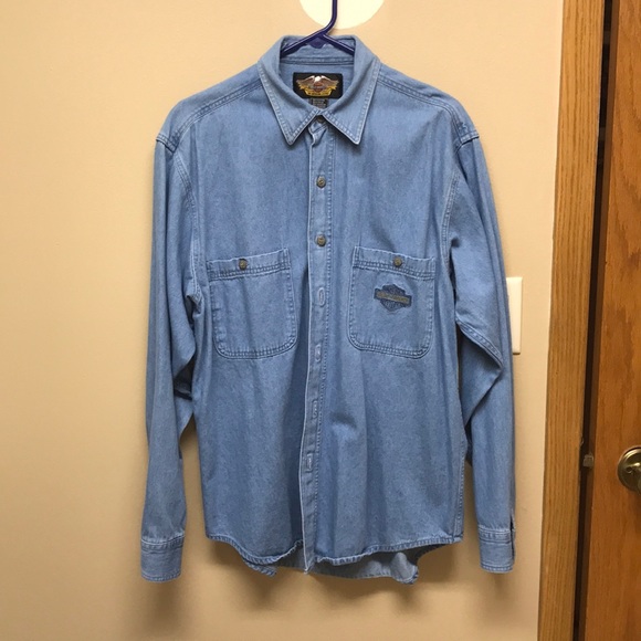 mens harley davidson denim shirt